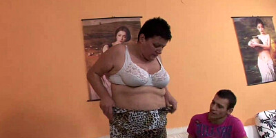 Mature BBW Gets A Big Load Shot All over Her Fat Tummy