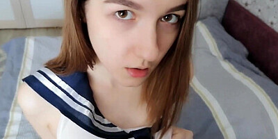 baby in school uniform gives in tight ass, anal creampie