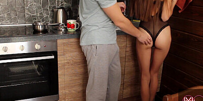 Fucked a sexy housemaid in the kitchen and cum in pussy. Margo4Master