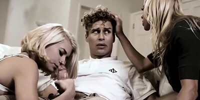 Alexis Fawx teaches Arya Fae how to suck a hard pecker