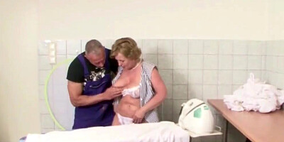 Mature woman swallows a hard cock and dangles tits riding it