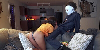 Step Bro is Back from Halloween Party to give Step Sis a Scary Big Cock