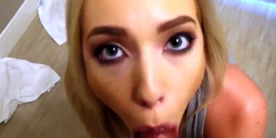 Juicy blonde masturbates, blows and fucks in a POV-style video