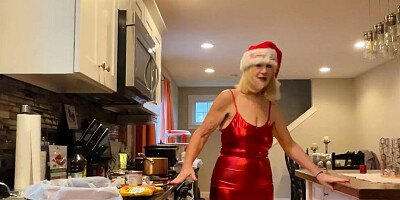Danielle Dubonnet 65 Year Old MILF Cooking in TIGHT RED DRESS and HEELS
