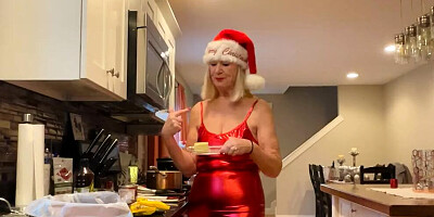 Danielle Dubonnet 65 Year Old MILF Cooking in TIGHT RED DRESS and HEELS