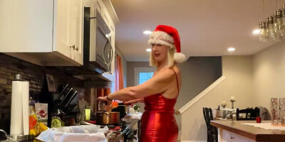 Danielle Dubonnet 65 Year Old MILF Cooking in TIGHT RED DRESS and HEELS