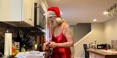 Danielle Dubonnet 65 Year Old MILF Cooking in TIGHT RED DRESS and HEELS