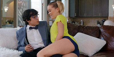 Randy teen with pigtails decided to seduce her geeky-looking highschool friend