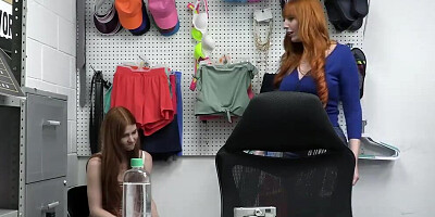 Two redheads were accused of stealing and bent over the desk for banging