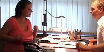 Chubby secretary is licked and fucked by a horny co-worker