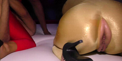 Kinky amateur group sex with ladies who love wearing spandex outfits
