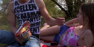 Skinny teen cutie takes a fat dick in her ass outdoors