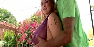 Lisa is in the patio for a great big-chested