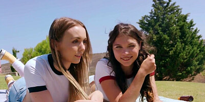 Summer foursome with one man and three girls