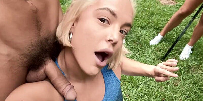 Busty blonde gets her dose of pleasure in outdoor kinks