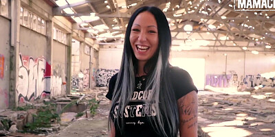 Slutty Deborah Diamond rides stranger's cock inside an abandoned building