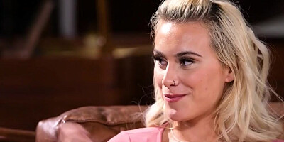 Indica Monroe and Kit Mercer are making out on the couch