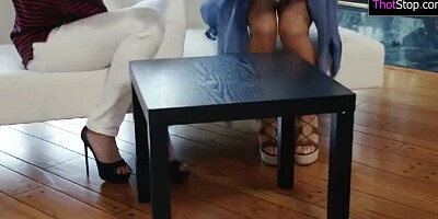 Blonde MILF and brunette stepdaughter are having nice lesbian sex