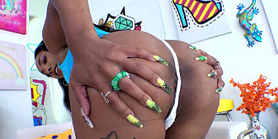 Beautiful ebony babe Cali Caliente has her ass fucked and filled with cum