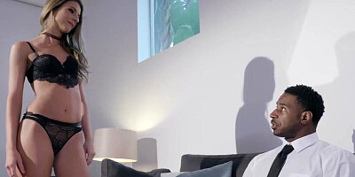 Massive black shaft is buried deep into the white girl's asshole