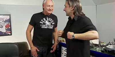 Two radio hosts are fucking a juicy blonde girl in the studio