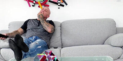 Horny bald man licks his flexible stepdaughter and fucks her hard