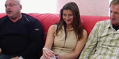 A hot brunette babe from Germany gets a double cumshot on her tits