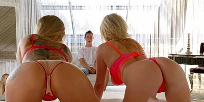 Bubble butt blondes Georgie Lyall & Kayla Green are sharing a cock