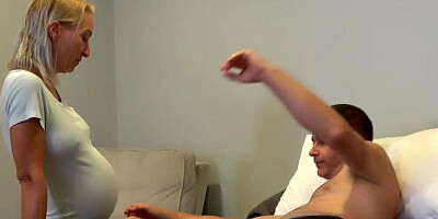 Pregnant blonde blows her man and rides his hard cock