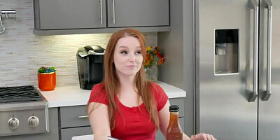 Slutty redhead mom fucks with stepdaughter's new boyfriend in a 3way