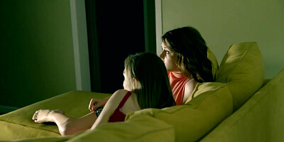 Dude puts on Halloween mask and fucks his hot stepsister and her BFF