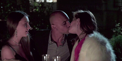 Bald stallion is going hard on the pussies of two teen girls in a threesome