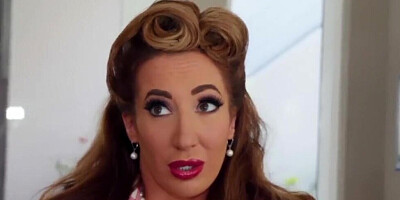 Curvy blonde cougar Richelle Ryan is riding her stepson on the couch