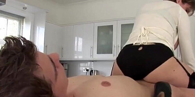 Mature woman sucks a cock and rubs her cunt against it