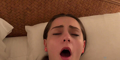 POV video of an amateur brunette moaning loudly while getting banged