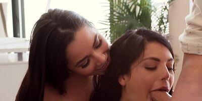 Bridgette B shows Gina Valentina how to suck a dick