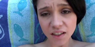 Charming brunette girl rides a big hard cock in the yard