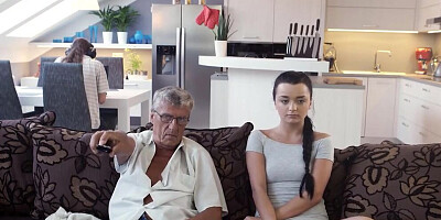 Dirty old man fucks that teen cutie after getting a blowjob