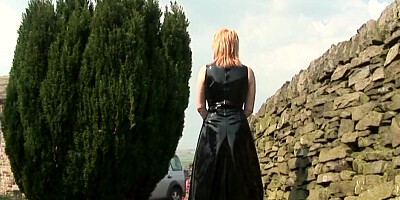 Slutty mature lady is flashing her ass in a public place