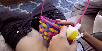 Two gals dressed as Easter Bunnies are about to provide a teen boy with sex