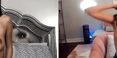 Two girlfriends are rubbing their pussies over Skype for one another
