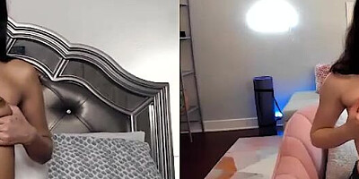 Two girlfriends are rubbing their pussies over Skype for one another