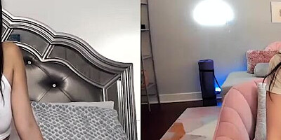 Two girlfriends are rubbing their pussies over Skype for one another