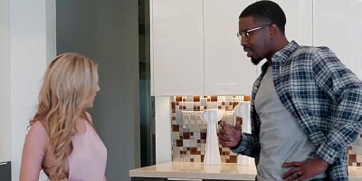 Black guy licks the blonde's pussy good before shafting it with his BBC