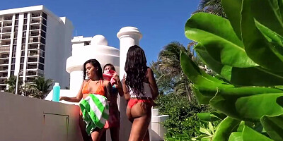 Ebony babe blows white man and gets fucked in the jungle