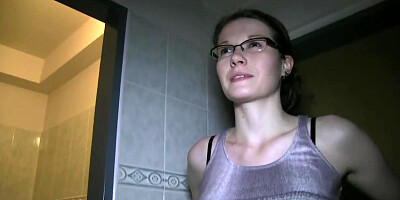 PublicAgent Glasses babe fucks in bathroom