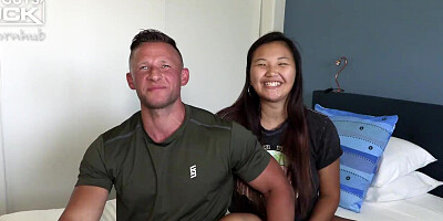 Asian MILF and muscled guy are fucking in this hardcore video