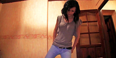 Skinny chick is getting naked in order to have sex