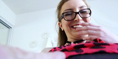 Lovely bookworm sucks and rides stepdad's boner like pro