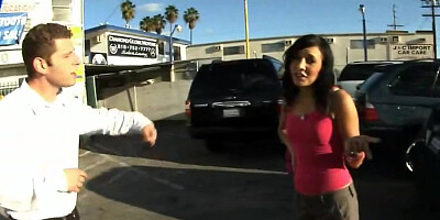 Eye-catching girls look for a car after interracial group sex